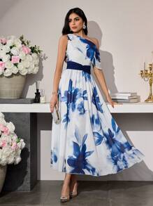 Modelyn French Style Floral Print Sleeveless Elegant Elegant Dress With Stylish Design, For Women, Spring/Summer