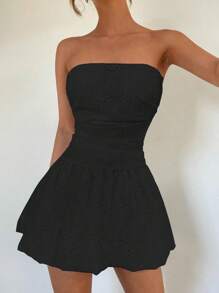 Roylia Fashionable Sexy Cutout Jacquard Bandeau Bodycon Dress - Black - View 3
