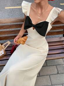 SHEIN Frenchy 女式中长细肩带连衣裙，夏季时尚 - 杏色 - 查看 4