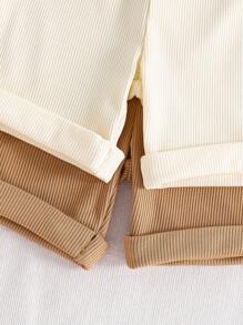 Pantalones cortos casuales con textura de punto de rayas para niños pequeños, ropa exterior