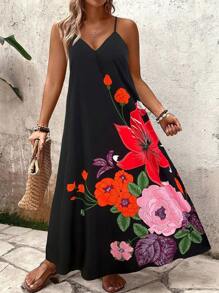 SHEIN Clasi 大码女式无袖碎花宽松度假连衣裙 - 彩色 - 查看 7