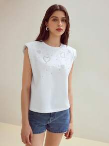 MOTF STUDIO RHINESTONE CAP SLEEVE T-SHIRT