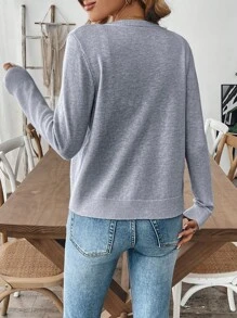 EMERY ROSE Women's Solid Color Front Button Casual Long Sleeve Cardigan Fall Winter Cloth For Women - Grey - View 2