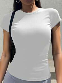 DAZY Women Summer Casual Sports Yoga Running Basic Round Neck T-Shirt - White - View 1