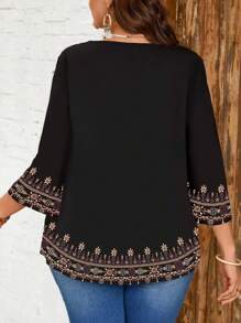 EMERY ROSE Plus Size Black Faux Embroidered Floral Blouse - Multicolor - View 2