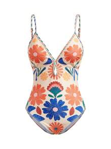 Sweetra Women Retro Plaid Blue One-Piece Swimsuit, Mini Holiday Skirt Style For Summer Beach Vacation - Multicolor - View 8