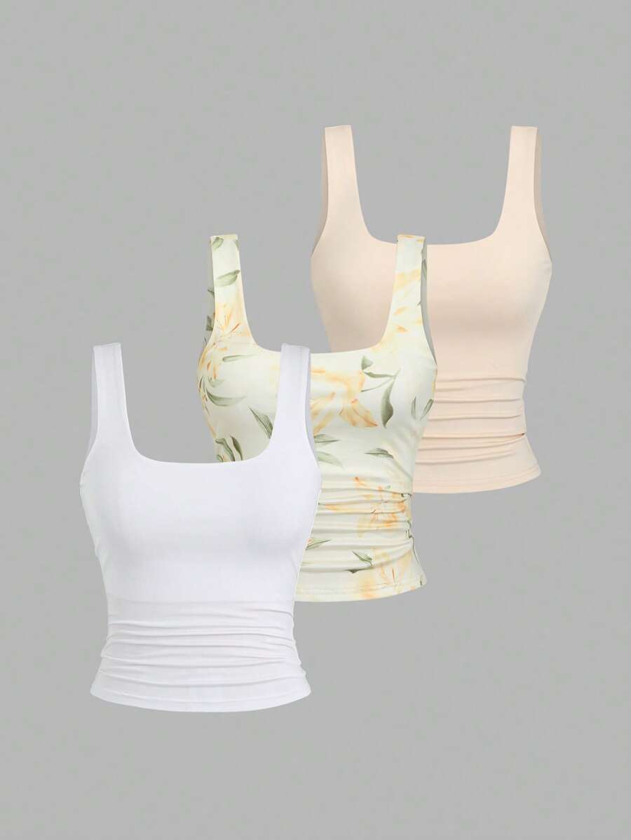 Sweetra Women's Solid Color Spaghetti Strap Tank Top, Fashionable For Summer - Multicolor - View 1