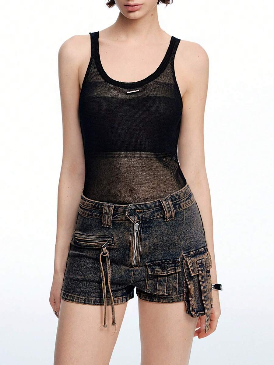 LYSMO Women's Solid Color Sheer Casual Camisole Knit Top