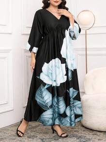 Modelyn Vestido holgado de manga 3/4 con cuello en V y estampado floral, para uso en vacaciones, talla grande para mujer - Multicolor - Ver 4