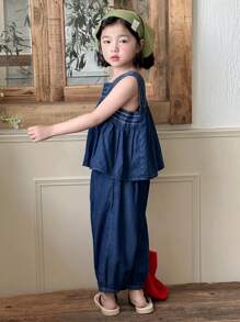 DAZY 少女牛仔两件套服装 - 寶藍色 - 查看 8