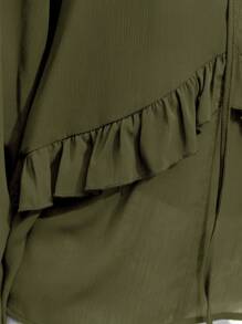 Maija 2025 New Sage Green Ruffle Trim Open Front Romantic Casual Women Shirt, Business Casual Commute Elegant Beach Resort Suitable For Wedding Guest, Countryside Music Festival, Brunch, Airport, 90s Vintage,Autumn Outfits For Women - Army Green - View 5