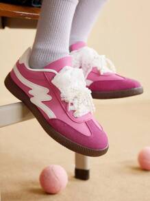 CUCCOO EASI Silver Sneakers For Women, Spring/Summer 2024 New Platform Casual Lace-Up Athletic Shoes - Hot Pink - View 1