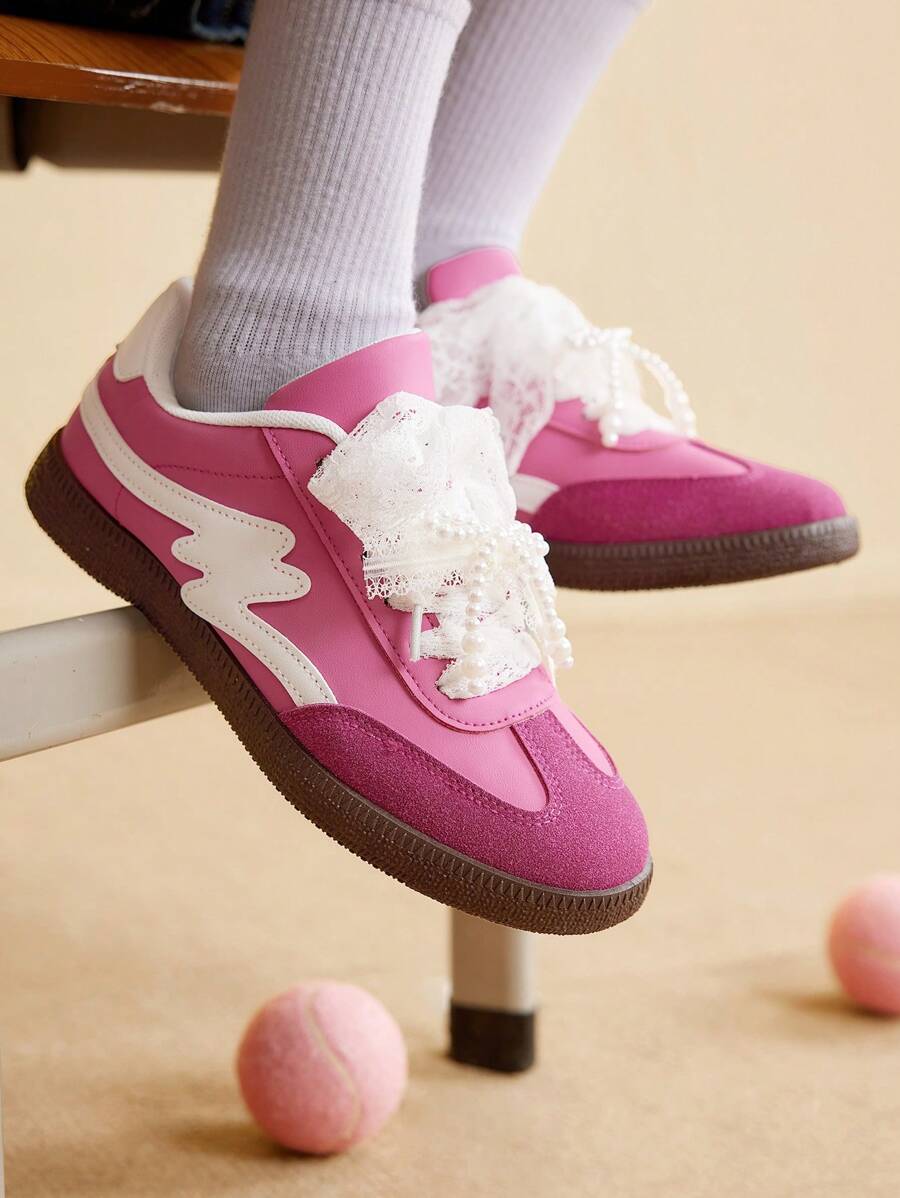 CUCCOO EASI Silver Sneakers For Women, Spring/Summer 2024 New Platform Casual Lace-Up Athletic Shoes - Hot Pink - View 1