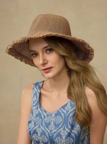 MOTF PREMIUM BEACH SUMMER STRAW BUCKET HAT - Khaki - View 5