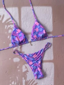 Elavelle Bộ đồ bơi bikini gợi cảm dây mảnh, họa tiết hoa mùa xuân cho nữ, trang phục đi biển mùa hè - Nhiều màu - Xem 5
