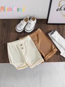 Pantalones cortos casuales con textura de punto de rayas para niños pequeños, ropa exterior