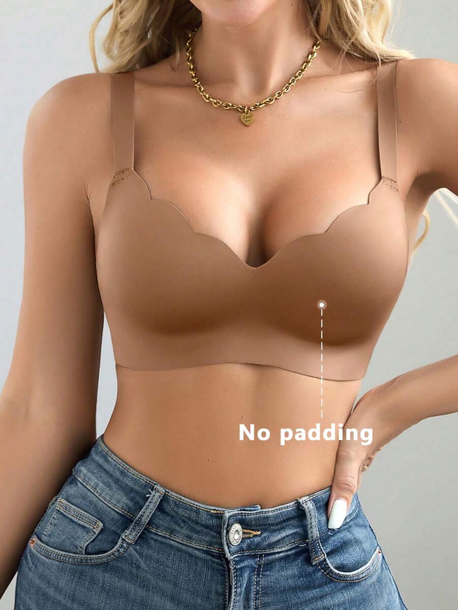 1 件装 无缝简约波浪边纯色无钢圈聚拢全罩杯女士文胸