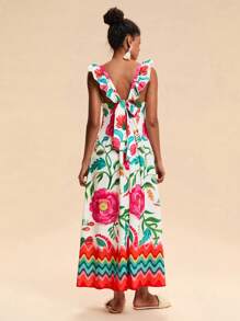 Travachic Vestido feminino com estampa de manga curta e gola quadrada, roupas de verão para mulheres, roupas de praia, Páscoa, roupas de praia para mulheres, férias de primavera, roupas de férias femininas, roupas de show femininas, BOHO, boêmia, festival de música, roupas femininas de férias tropicais