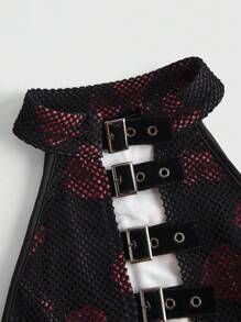 ROMWE Goth Concert Tops Women's Adjustable Buckle Design Sexy Halter Mini Dress