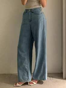 DAZY Jeans amples et larges en denim de couleur unie pour femmes, vêtements de rentrée scolaire - Jean brut - Voir 3