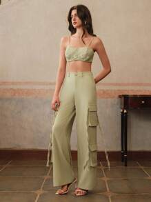 Anewsta Women's 3 PiecesSuit Set: Jacket, Cargo Pants And Camisole, Fashion Leisure Vacation Outfit, Summer