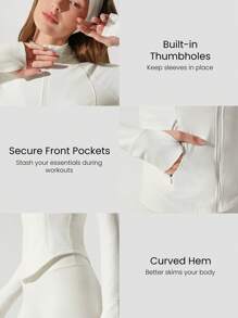 GLOWMODE FeatherFit™ Studio Ready 拉链口袋修身长袖拇指孔运动夹克低冲击瑜伽普拉提工作室健身房日常 - 白色 - 查看 3