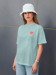 SHEIN Cottnline Women's Short Sleeve Round Neck T-Shirt, Fashionable For Summer - Blue - View 4