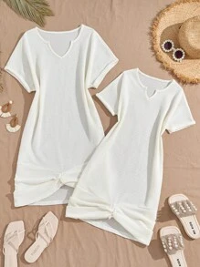 女童纯白色休闲短袖罩衫 - 白色 - 查看 1