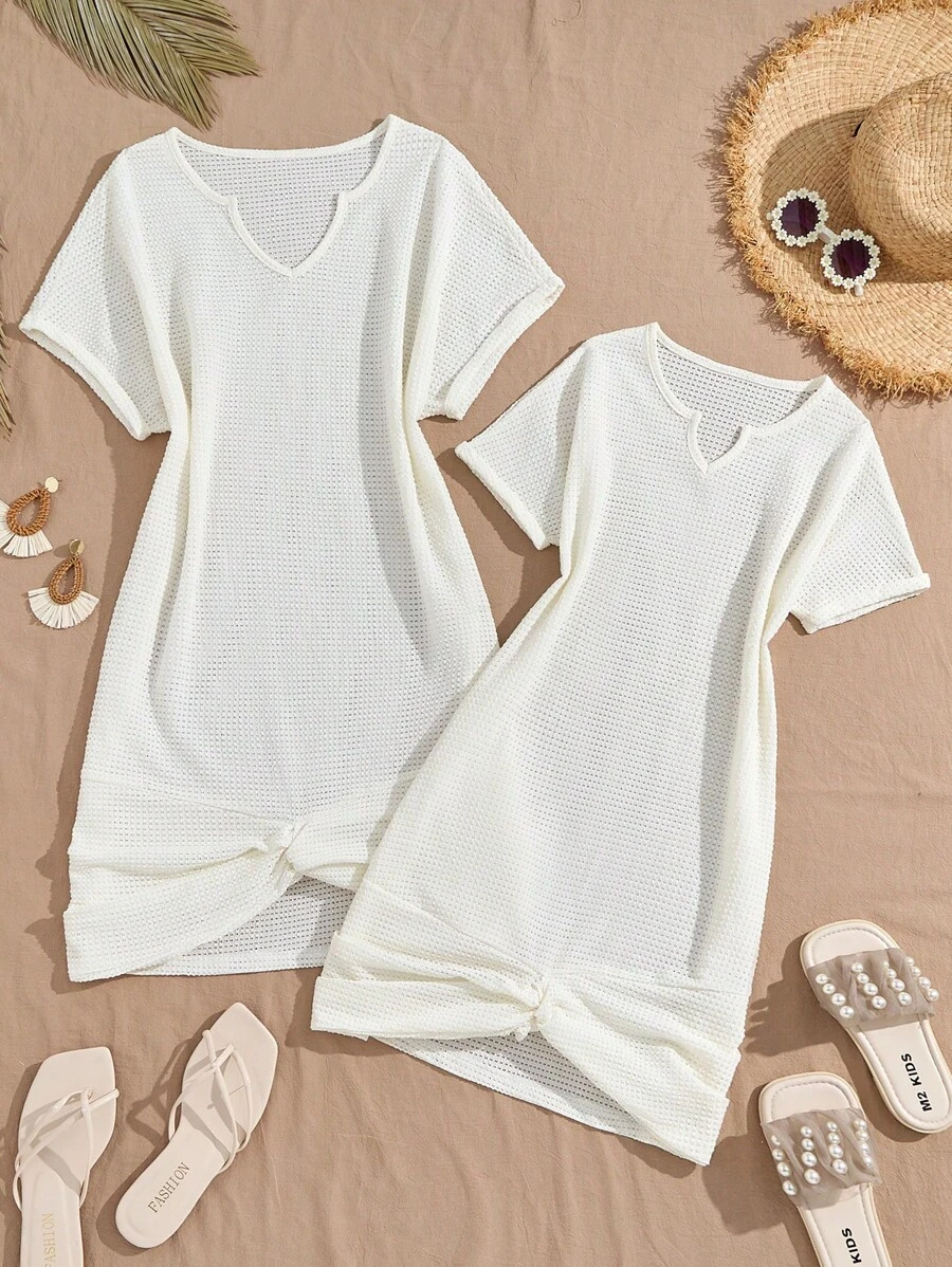 女童纯白色休闲短袖罩衫 - 白色 - 查看 1