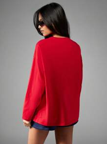 Missguided x Playboy Maglia lavorata a maglia in stile college, con applicazione di numeri, abbigliamento casual sportivo a maniche lunghe, vestibilità ampia, adatto all'autunno e all'inverno