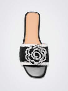 Maija Sandal Kasual Wanita Motif Anyaman Bunga, Bergaya & Elegan - Hitam - View 3