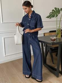 Livesso Women's Waist Cinched Short Jacket & Jeans Set Fall/Winter