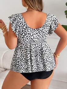 SHEIN CURVE+ Bộ đồ bơi Tankini in họa tiết da báo cỡ lớn dành cho nữ có đáy liền, 2 món - Nhiều màu - Xem 2