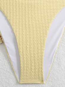 SHEIN Swim Mod Plus Size Women Summer Textured Phone Pocket Tie-Up Design Bottoms, Solid Color Triangle Swimsuit - Yellow - View 4