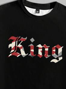 Manfinity Homme 2pcs Men's Camo Letter Print T-Shirt And Drawstring Waist Shorts Set - Red - View 5