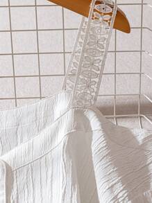 INAWLY Camisa elegante de manga larga con botones frontales, parches de encaje y unicolor para mujer