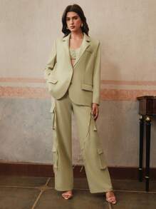 Anewsta Women's 3 PiecesSuit Set: Jacket, Cargo Pants And Camisole, Fashion Leisure Vacation Outfit, Summer