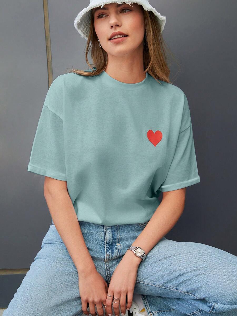 SHEIN Cottnline Women's Short Sleeve Round Neck T-Shirt, Fashionable For Summer - Blue - View 1