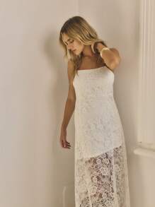 Aralina Women's Elegant Solid Color Lace Spaghetti Strap Dress - White - View 6