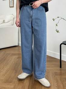 DAZY Men's Straight Loose Casual Pocket Jeans, Versatile, Fall - Blue - View 7