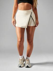 MISSGUIDED Wrap Detail Mini Active Skort With Binding - Cream - View 6