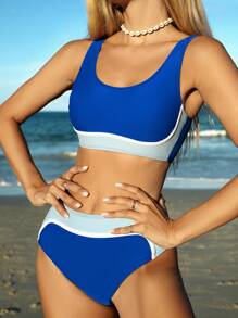 Swim SPRTY Bộ bikini thể thao 2 mảnh họa tiết ghép nối dành cho nữ - Màu xanh lam - Xem 5