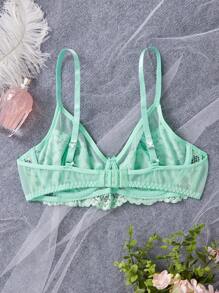 SHEIN 1 pieza Sujetador inalámbrico cómodo de malla transparente y encaje semi-transparente de color verde claro para mujeres