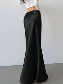 Firerie 情人节新款优雅浪漫约会之夜复古现代金缎高腰鱼尾下摆长裙 - 黑色 - 查看 3