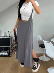 Coolane Women's Spring And Summer Vintage Going Out Date Night Sportswear Athleisure Basic Grey Midi Dress Summer Dresses For Women - Grey - View 6