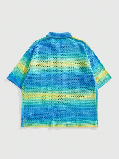 Street Life Men's Loose Knitted Shirt, Knitted Short Sleeve Tops Vacation
