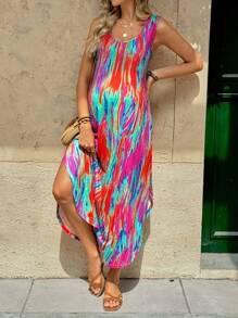 SHEIN Abito maternità casual con spacchi laterali e stampa tie-dye