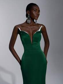 Elitara Elegant And Gorgeous Dark Green Elastic Knitted Handmade Pearl Rhinestones Avant-Garde Special-Shaped Tie High Waist Slim Fishtail With A Hem Dress Suitable For Dating Single Party Cocktail Party Dance Formal Occasion Evening Party Formal Occasion Dinner Dress, Gown, For Wedding Guest