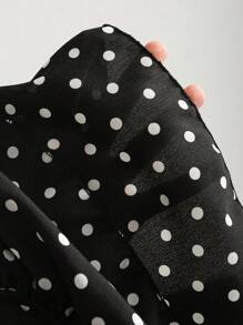 Elamini 黑白波尔卡圆点深 V 领露背修身迷你连衣裙，带荷叶边下摆，波西米亚风度假优雅浪漫性感休闲日常百搭女士夏季 - 黑色 - 查看 8