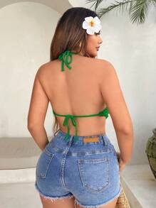 SHEIN SXY Women's Contrast Color Split Hem Sexy Halter Knit Top - Multicolor - View 2